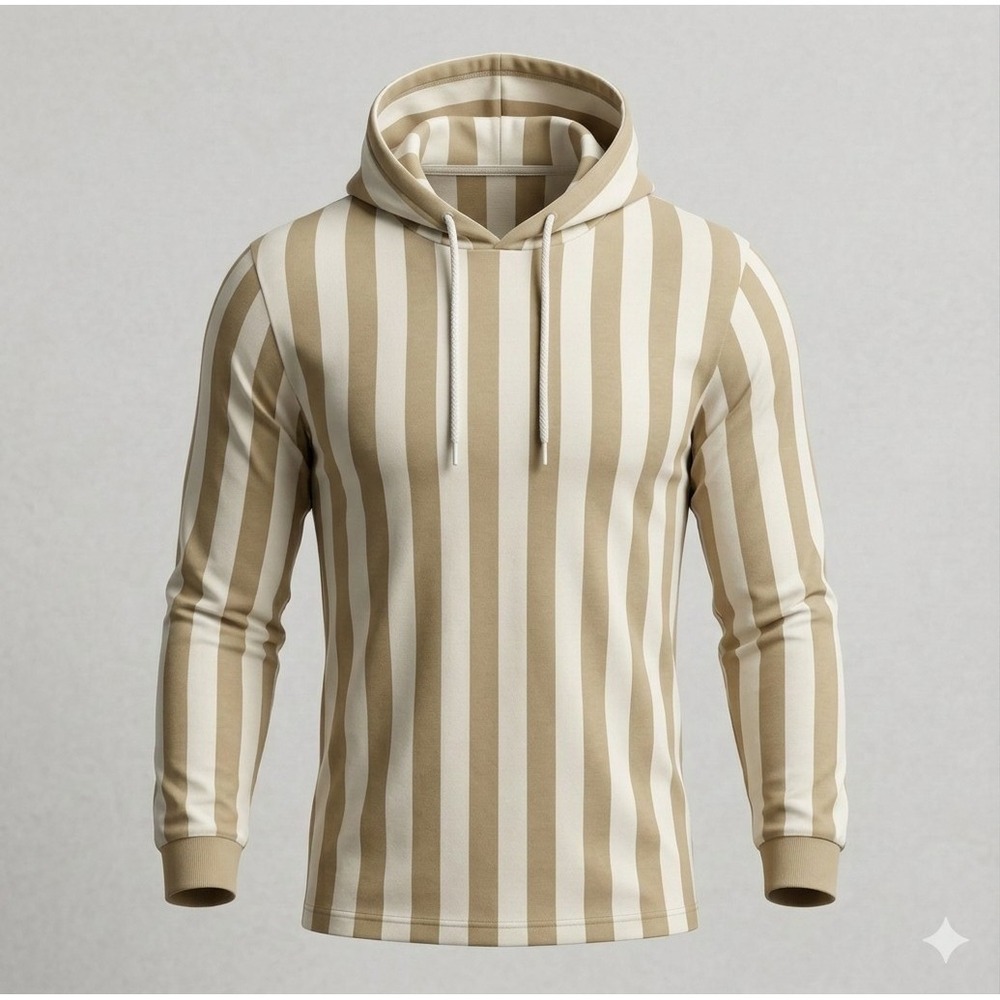 Demin & Flowers by‎ Ricky Singh Women's Tan & White Striped Hoodie. Size L